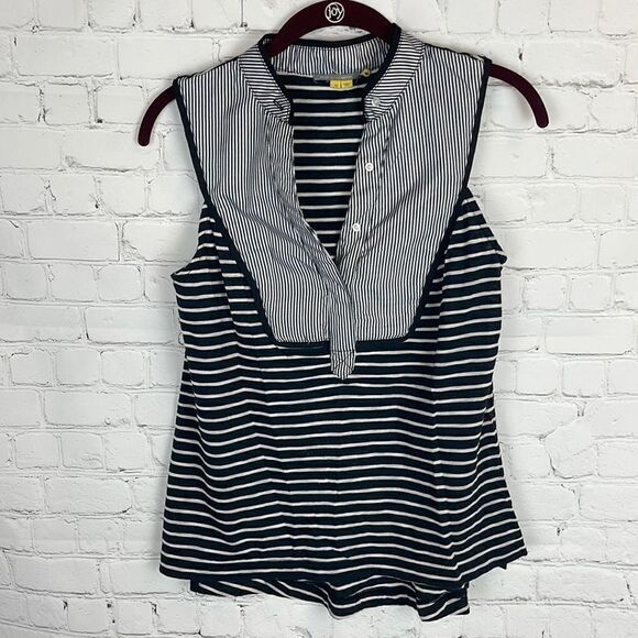 Anthropologie Tops - Anthropologie Little Yellow Button Osten Tank Top Striped Black Bib